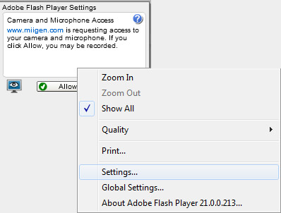 The menu that appears when right clicking the device pop-up on IE