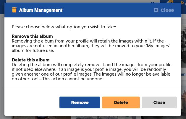 Delete dialog on an album