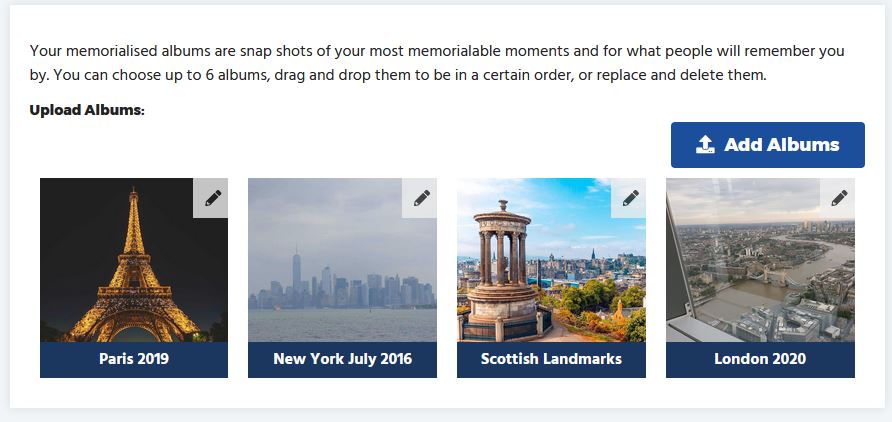 Albums on Memorialised Settings
