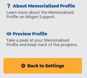 Options on Memorialised Settings
