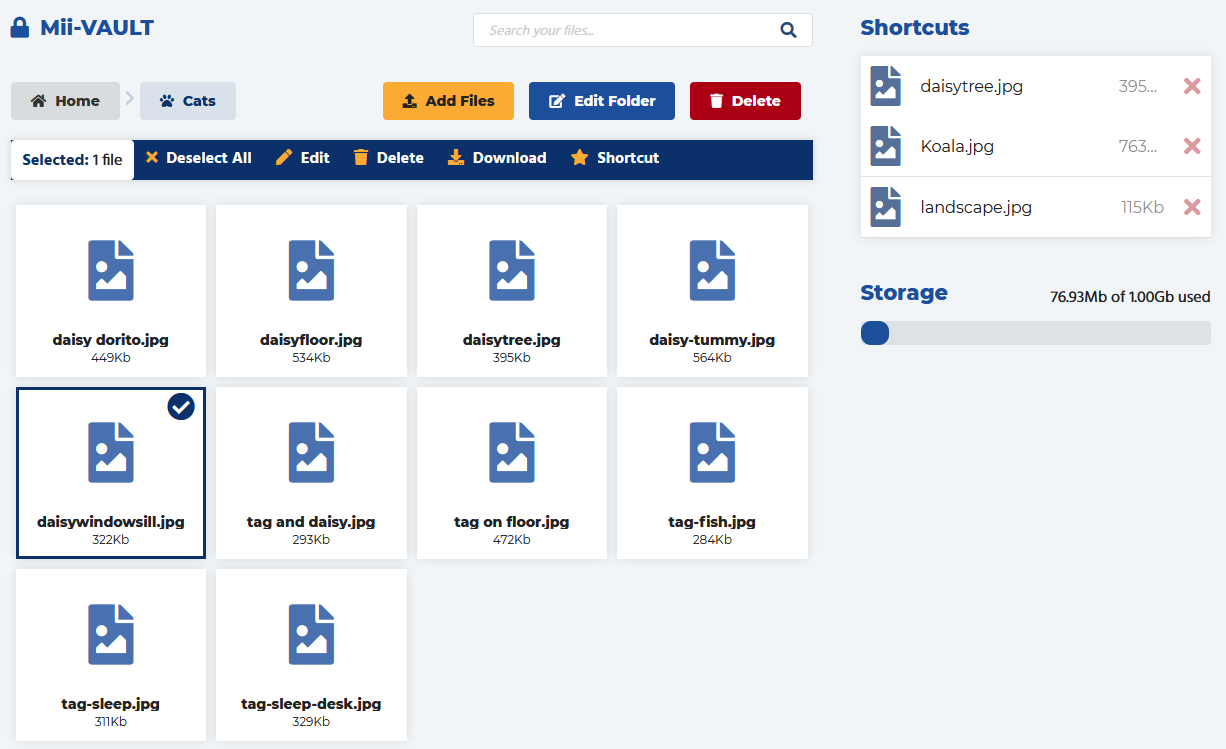 Miigen Mii-Vault delete folder view selected